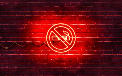 Sigara İ&#231;ilmez neon simgesi, 4k, kırmızı arka plan, neon semboller, Sigara İ&#231;ilmez, neon simgeler, Sigara İ&#231;ilmez işareti, uyarı işaretleri, Sigara İ&#231;ilmez simgesi, uyarı simgeleri