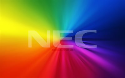 NEC logo, 4k, vortex, rainbow backgrounds, creative, artwork, brands, NEC