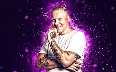 Niarn, 4k, violet neon lights, danish rapper, music stars, Niels Roos, danish celebrity, Niarn 4K