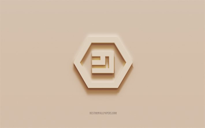 Emercoin logo, brown plaster background, Emercoin 3d logo, cryptocurrency, Emercoin emblem, 3d art, Emercoin