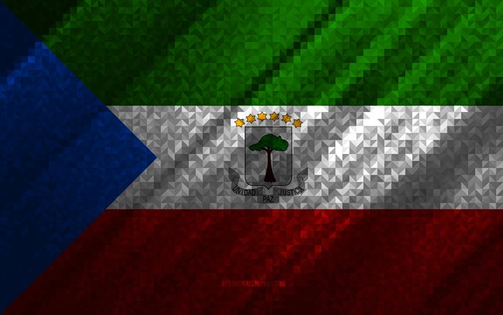 Bandeira da Guin&#233; Equatorial, abstra&#231;&#227;o multicolorida, bandeira em mosaico da Guin&#233; Equatorial, Guin&#233; Equatorial, arte em mosaico, bandeira da Guin&#233; Equatorial