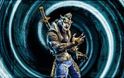 4k, Werewolf, blue grunge background, Fortnite, vortex, Fortnite characters, Werewolf Skin, Fortnite Battle Royale, Werewolf Fortnite