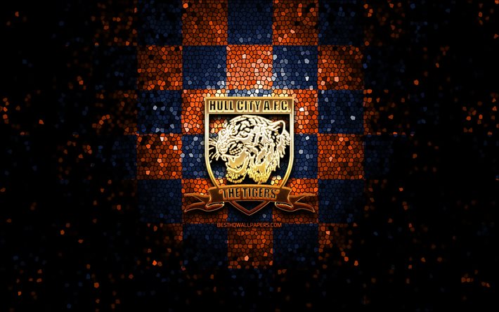 Luton Town FC, parlak logo, EFL Şampiyonası, turuncu siyah damalı arka plan, futbol, İngiliz futbol kul&#252;b&#252;, Luton Town FC logosu, mozaik sanatı, FC Luton Town