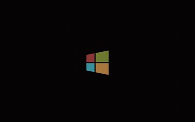 Hämta bilder Windows 10-logotyp, 4K, svart bakgrund, OS, minimalism