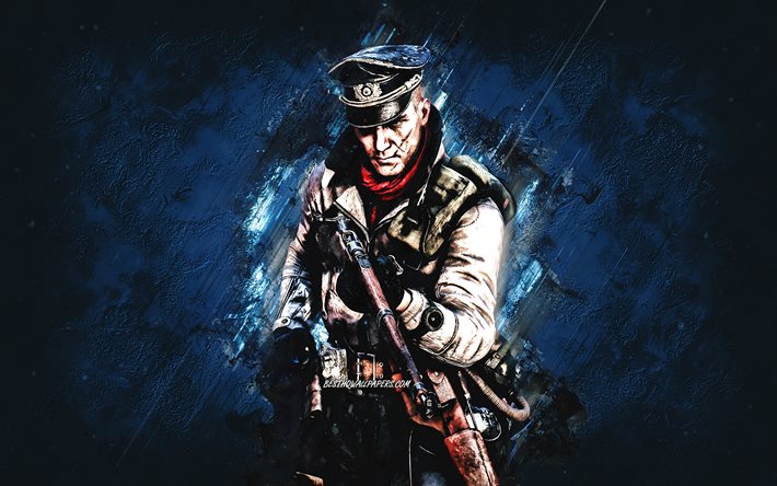 Ernst Schubert, Battlefield V, blue stone background, Ernst Schubert character, Battlefield 5 characters