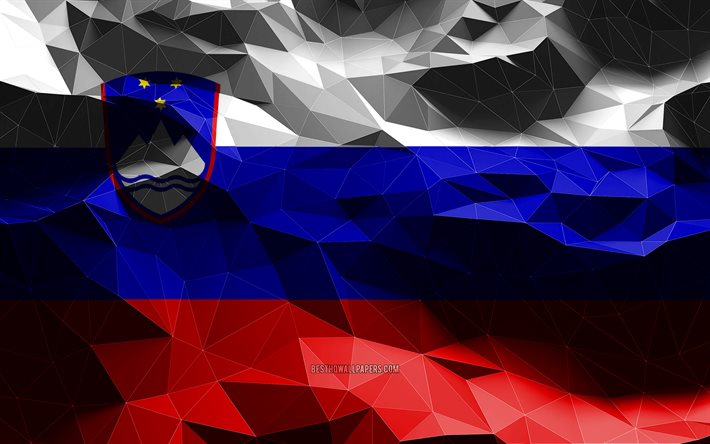 4k, bandeira da Eslov&#234;nia, low poly art, pa&#237;ses europeus, s&#237;mbolos nacionais, bandeiras 3D, Eslov&#234;nia, Europa, bandeira 3D da Eslov&#234;nia