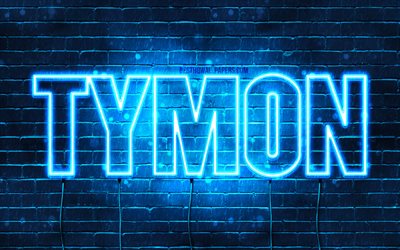 Tymon, 4k, wallpapers with names, Tymon name, blue neon lights, Happy Birthday Tymon, popular polish male names, picture with Tymon name
