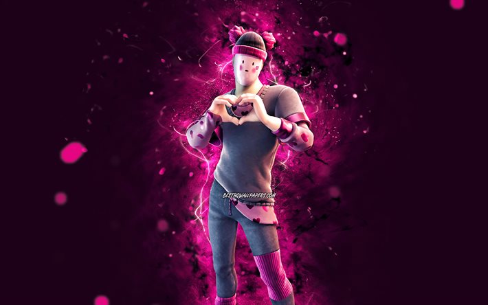 Pinkie, 4k, purple neon lights, Fortnite Battle Royale, Fortnite characters, Pinkie Skin, Fortnite, Pinkie Fortnite