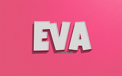 Eva, pink lines background, wallpapers with names, Eva name, female names, Eva greeting card, line art, picture with Eva name