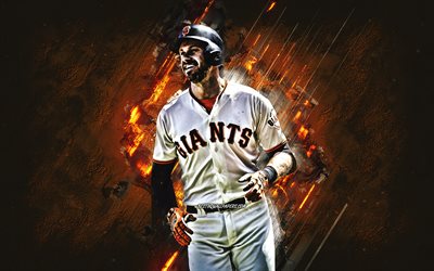 Evan Longoria, San Francisco Giants, MLB, american baseball player, portrait, orange stone background, baseball, Major League Baseball