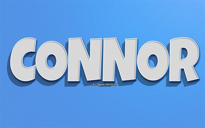 Connor, blue lines background, wallpapers with names, Connor name, male names, Connor greeting card, line art, picture with Connor name