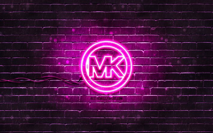 Logo viola Michael Kors, 4k, brickwall viola, logo Michael Kors, marchi di moda, logo al neon Michael Kors, Michael Kors