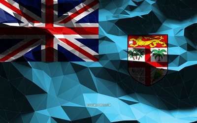 4k, Fiji flag, low poly art, Oceanian countries, national symbols, Flag of Fiji, 3D flags, Fiji, Oceania, Fiji 3D flag