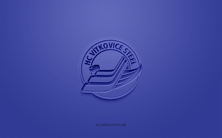 HC Vitkovice Steel, tjeckiska ishockeyklubb, kreativa 3D-logotyp, bl&#229; bakgrund, Tjeckiska Extraliga, Ostrava, Tjeckien, 3d konst, ishockey, HC Vitkovice Steel 3d logotyp