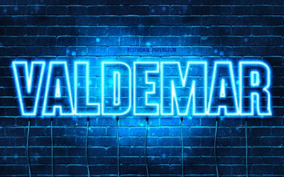 Valdemar, 4k, wallpapers with names, Valdemar name, blue neon lights, Happy Birthday Valdemar, popular danish male names, picture with Valdemar name