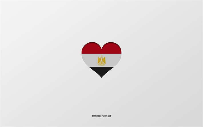 私はエジプトが大好きです, アフリカ諸国, エジプト, 灰色の背景, エジプト旗ハート, 好きな国, エジプトが大好き