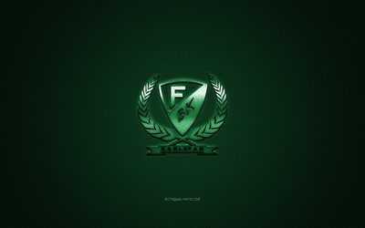 Farjestad BK, club de hockey su&#233;dois, SHL, logo vert, fond en fibre de carbone verte, hockey sur glace, Karlstad, Su&#232;de, logo Farjestad BK, Ligue su&#233;doise de hockey