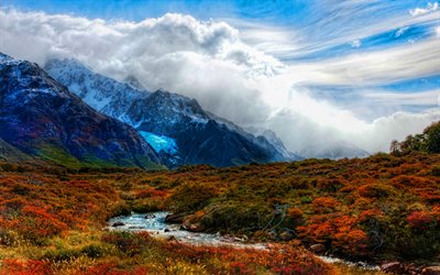 Andes, 4k, syksy, vuoret, Patagonia, Argentiina, Etelä-Amerikka, HDR, kaunis luonto