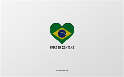 Adoro Feira de Santana, citt&#224; brasiliane, sfondo grigio, Feira de Santana, Brasile, cuore della bandiera brasiliana, citt&#224; preferite, Amore Feira de Santana