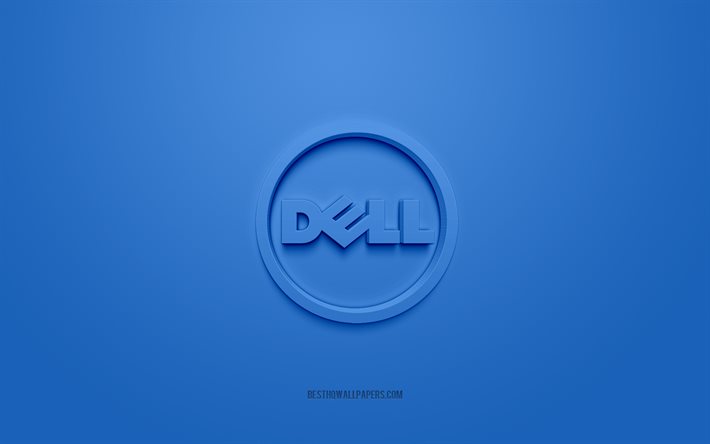 Logotipo redondo da Dell, fundo azul, logotipo Dell 3d, arte 3d, Dell, logotipo de marcas, logotipo da Dell, logotipo azul 3d Dell