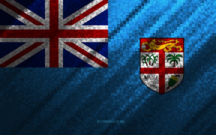 Bandeira de Fiji, abstra&#231;&#227;o multicolorida, bandeira de mosaico de Fiji, Fiji, arte de mosaico, bandeira de Fiji