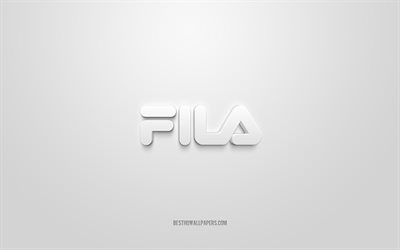 Logo Fila, sfondo bianco, logo Fila 3d, 3d art, Fila, logo marchi, logo Fila, logo 3d fila bianco