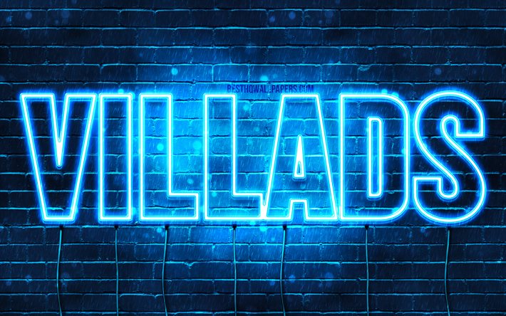 Villads, 4k, isimleri ile duvar kağıtları, Villads adı, mavi neon ışıkları, Happy Birthday Villads, pop&#252;ler Danimarkalı erkek isimleri, Villads adı ile resim