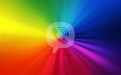 バイブロゴ, 4k, vortex, ソーシャルネットワーク, 虹の背景, アートワーク, Viber