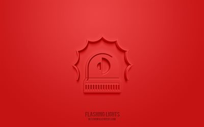 Luci lampeggianti icona 3d, sfondo rosso, simboli 3d, luci lampeggianti, icone ambulanza, icone 3d, segno luci lampeggianti, icone Medicine 3d