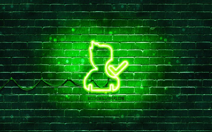 Se&#231;ilen Kullanıcı neon simgesi, 4k, yeşil arka plan, neon sembolleri, Se&#231;ilen Kullanıcı, neon simgeleri, Se&#231;ilen Kullanıcı işareti, bilgisayar işaretleri, Se&#231;ilen Kullanıcı simgesi, bilgisayar simgeleri