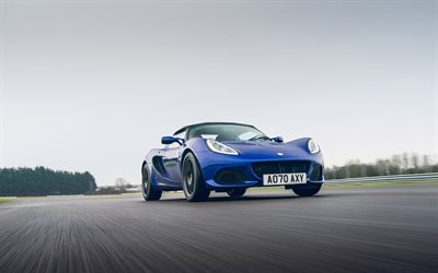 Lotus Elise, Sport 240 Final Edition, 2021, front view, exterior, blue sports car, race track, tuning Elise, new blue Elise, British sports cars, Lotus