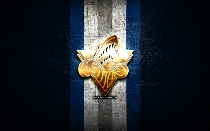 リムースキオセアニック, 金色のロゴ, QMJHL, 青い金属の背景, カナダのホッケーチーム, リムースキオセアニックロゴ, ホッケー