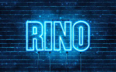 Rino, 4k, wallpapers with names, Rino name, blue neon lights, Rino Birthday, Happy Birthday Rino, popular italian male names, picture with Rino name