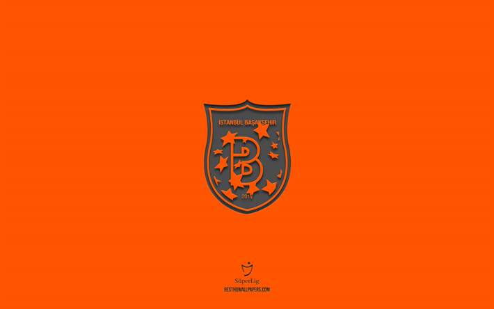Istanbul Basaksehir, orange bakgrund, turkiskt fotbollslag, Istanbul Basaksehir emblem, Super Lig, Turkiet, fotboll, Istanbul Basaksehir logotyp