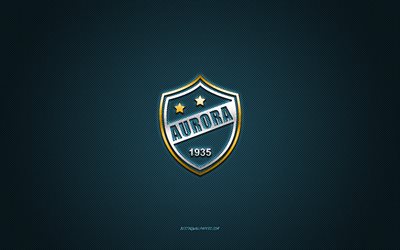 Club Aurora, Bolivia football club, yellow logo, blue carbon fiber background, Bolivian Primera Division, football, Cochabamba, Bolivia, Club Aurora logo