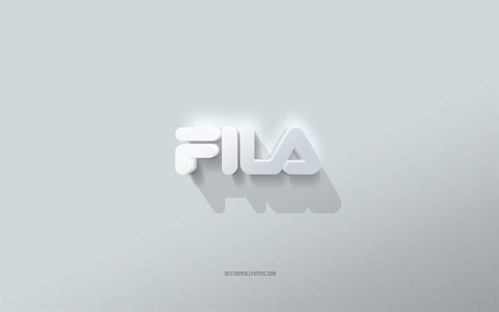 Logo Fila, sfondo bianco, logo Fila 3d, arte 3d, Fila, stemma Fila 3d