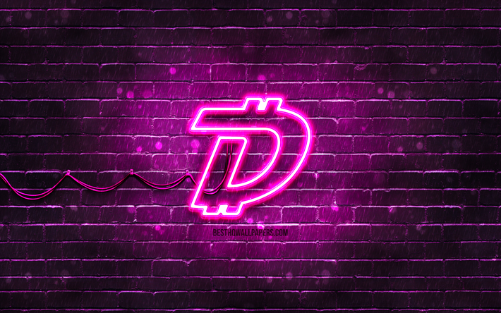 lila digibyte-logo, 4k, dgb, lila brickwall, digibyte-logo, kryptow&#228;hrung, digibyte-neon-logo, digibyte