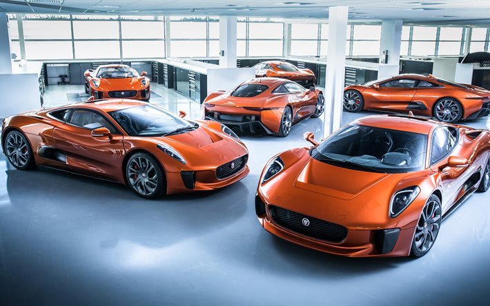 Jaguar C-X75, 4k, 2017 cars, garage, Spectre, hyper cars, Jaguar