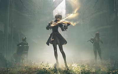 Nier Automata, violinist, YoRHa Type B, 2B, 2017 games, sword, art