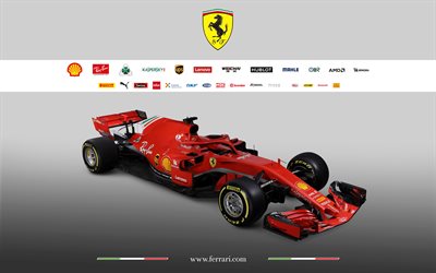 Ferrari SF71H, 2018, voiture de course, Formule 1, la saison 2018, le nouveau poste de pilotage, le HALO de la protection, de la F1, Ferrari, 2018 la FIA Formula One World Championship, Ferrari 062 EVO, la Scuderia Ferrari