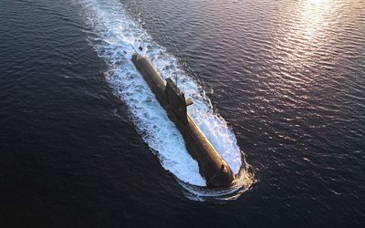 HMAS Waller, SSG 75, diesel-electric submarines, ocean, warship, top view, Collins-class submarines, Royal Australian Navy, RAN