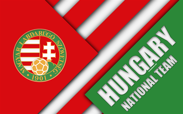 Silah Macaristan Milli Futbol Takımı, 4k, amblem, malzeme tasarım, kırmızı yeşil soyutlama, logo, futbol, Macaristan, ceket