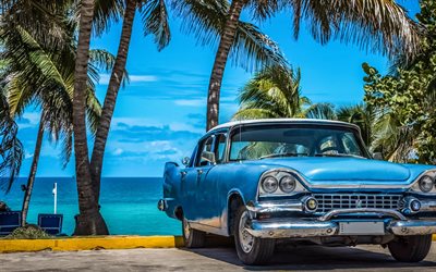 Cuba, sea, summer, Chevrolet Impala, parking, old car, Havana