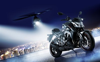 Suzuki GSX-S1000F, 4k, yol, 2018 bisiklet, gece, yeni GSX-S1000F, superbikes, Suzuki