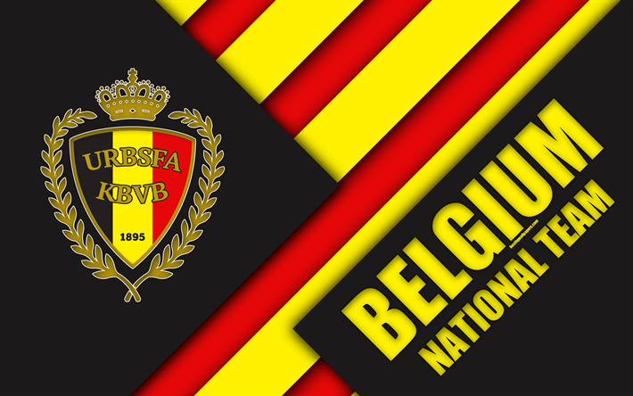 Belgian jalkapallomaajoukkue, 4k, tunnus, materiaali suunnittelu, musta ja punainen abstraktio, logo, jalkapallo, Belgia, vaakuna, Belgian Jalkapalloliiton