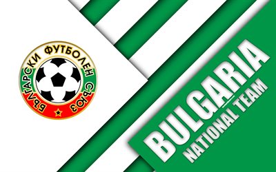 Bulgarian jalkapallomaajoukkue, 4k, tunnus, materiaali suunnittelu, vihre&#228; valkoinen abstraktio, logo, jalkapallo, Bulgaria, vaakuna, Bulgarian Jalkapalloliiton