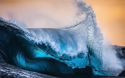 tsunami, oceano, grande onda, p&#244;r do sol, ondas, &#225;gua, marinha