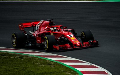 4k, Sebastian Vettel, pista de carreras, Ferrari SF71H, 2018 coches, F&#243;rmula 1, el nuevo ferrari f1, F1, Ferrari, nueva cabina de protecci&#243;n, HALO, SF71H, la Scuderia Ferrari de F&#243;rmula Uno, Ferrari 2018