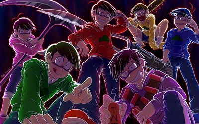 Osomatsu-san, family, brothers, Japanese manga, anime characters, Choromatsu Matsuno, Ichimatsu, Juushimatsu, Karamatsu Matsuno, Osomatsu, Todomatsu