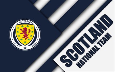 Skottland fotboll, 4k, emblem, material och design, bl&#229; vit abstraktion, logotyp, fotboll, Skottland, vapen